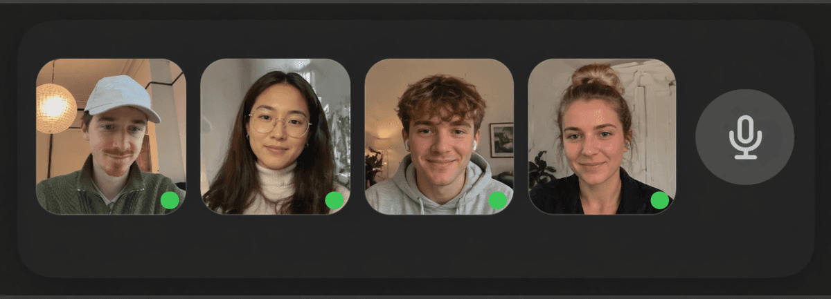 Faceroom — floating video strip with four people